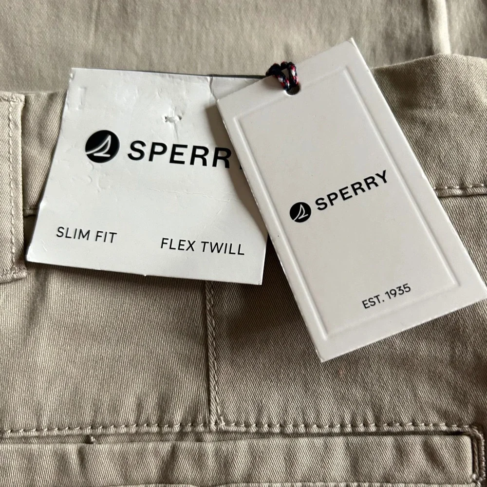 Sperry Mens Slim Fit Flex Twill Chino Pants Tan Khaki 34x31 FS34834